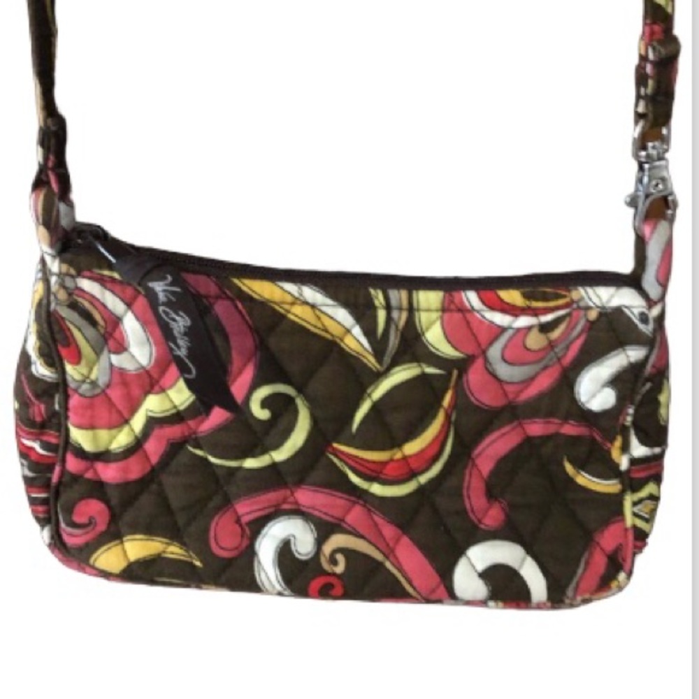 Vera Bradley cross body small purse, 44” strap, solid bottom, Brown paisley